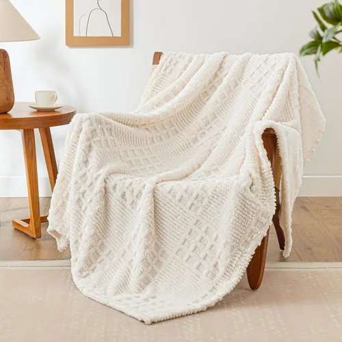 EXQ Home Manta de forro polar para sofá o cama, manta decorativa jacquard con patrón de retazos de gofre 3D, acogedora manta de franela suave y