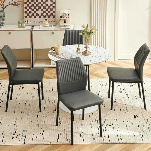 Miniatura 16 de Juego de 2 sillas de comedor modernas, de piel sintética, cómodas, tapizadas, para comedor, cocina, con patas de metal negro para sala de estar
