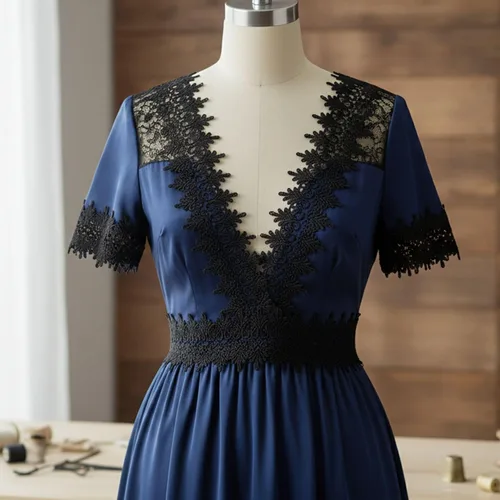 Miniatura 6 de Cinta de encaje bordado floral negro de 3.5 pulgadas de ancho - Cinta de encaje Venecia de 3 yardas para costura, vestido de novia, decoración