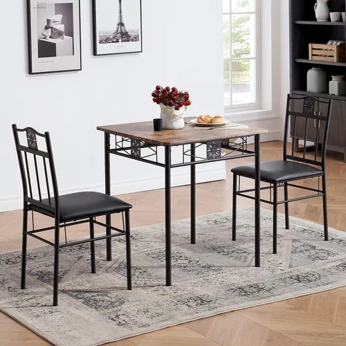 Miniatura 8 de VECELO juego de mesa de comedor de cocina y sillas para 4, asiento acolchado y tablero para vasos, ahorro de espacio, negro mate