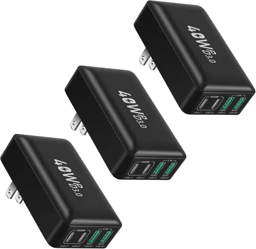 Miniatura 8 de OKRAY - Bloque de carga USB C plano de 40 W, 4 puertos tipo C, enchufe de pared plegable de ladrillo de carga rápida, PD3.0 y QC3.0, adaptador