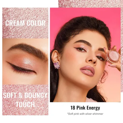 Miniatura 34 de Oulac Sombra de ojos en crema con brillo también para iluminador Sombra de ojos mezclable Resistente al agua y de larga duración con fórmula Pureza