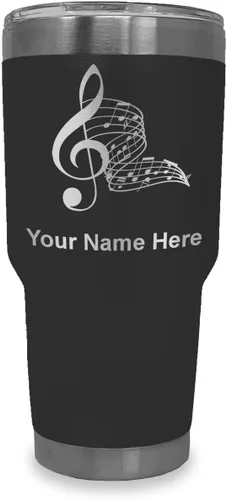 Miniatura 32 de LaserGram Vaso aislado al vacío de 20 onzas, notas musicales, grabado personalizado incluido (negro)