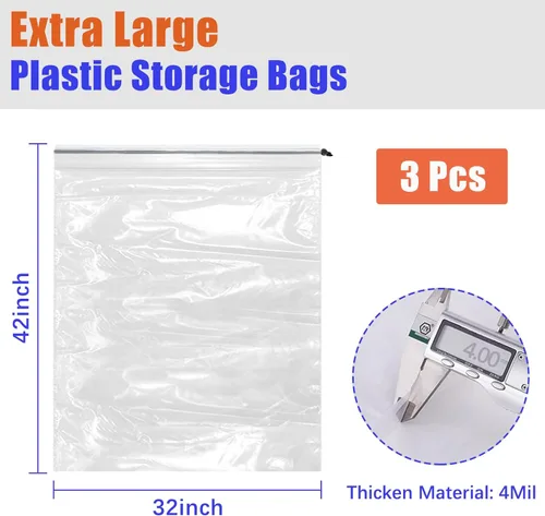 Miniatura 2 de Bolsas de plástico transparentes extra grandes con cordón de 32 x 42 pulgadas, paquete de 3 (4 mil), a prueba de polvo, a prueba de humedad