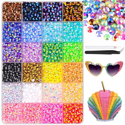 Miniatura 32 de 7000 diamantes de imitación de resina con pinzas para manualidades, diamantes de imitación de gelatina con parte trasera plana de 2/3/4/5/6mm, 4