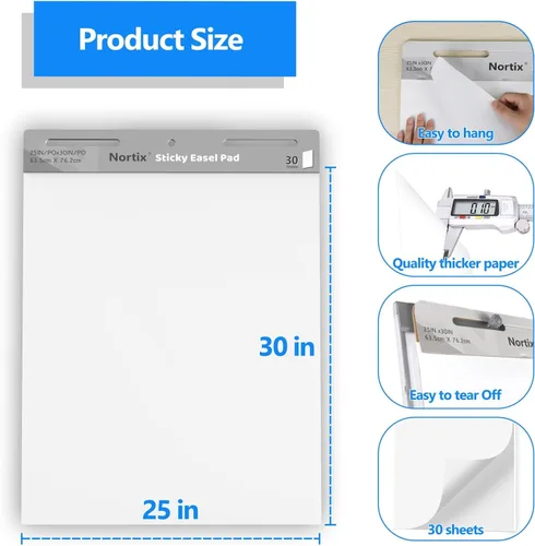 Miniatura 4 de Nortix Papel de cartulina, almohadillas adhesivas de caballete, papel de gráfico para profesores, súper adhesivo y resistente a las manchas, papel