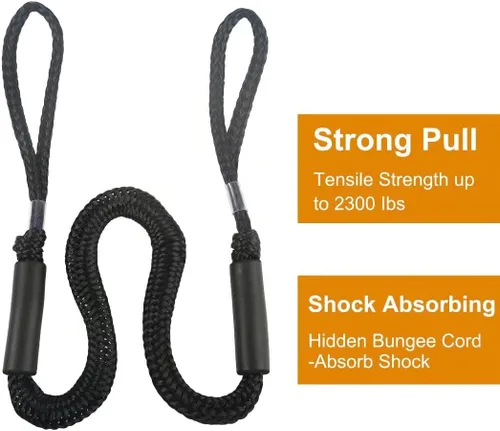 Miniatura 6 de Líneas de muelle elástico para lancha, amortiguador, cuerda de amarre, accesorios de barco de 4 a 5.5 pies, paquete de 4 (negro)