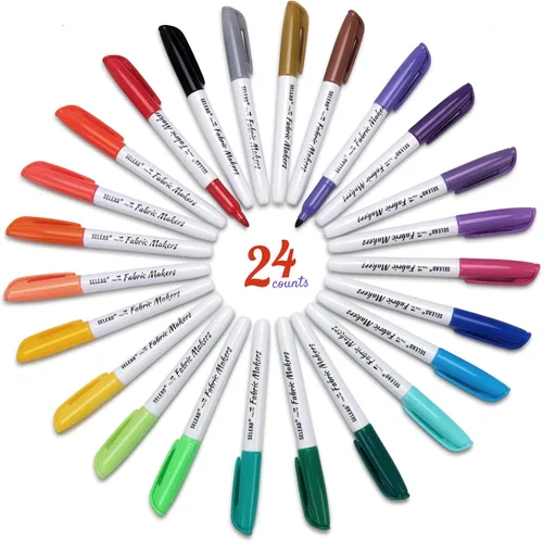 SELEAD Juego de 24 marcadores de tela permanentes para ropa, punta fina de colores, impermeables, no tóxicos, para camisetas, bolsos, textiles,