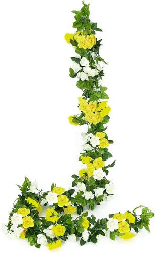 Miniatura 13 de JUSTOYOU Paquete de 2 guirnaldas de rosas falsas (15.8 pies), rosas artificiales, enredaderas, guirnalda de flores para colgar, vid floral, boda