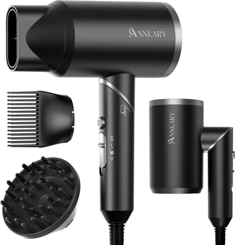 Miniatura 9 de ANNLARY Secador de pelo con peine Secador de pelo de 1800 W con difusor para cabello rizado Secador de pelo iónico de plasma para control