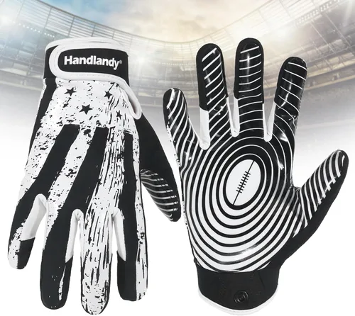 Miniatura 14 de HANDLANDY Guantes de fútbol americano juvenil para niños y niñas, guantes de receptor abierto pegajosos para niños, guantes de fútbol americano