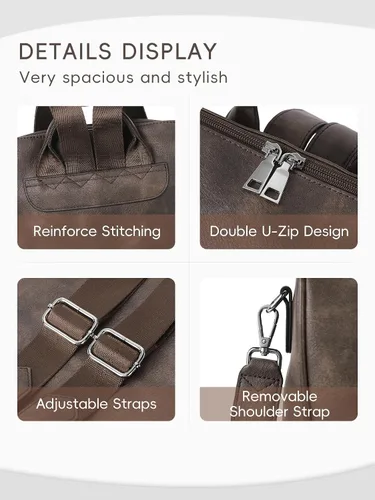 Miniatura 4 de CLUCI Mochila Bolso para Mujeres de Cuero PU Antirrobo Grande de Diseñador de Moda Bolsa de Viaje Bolsos de Hombro para Damas Purse, Fashion