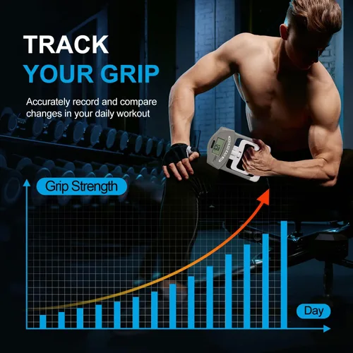 Miniatura 7 de Handeful Grip Strength Tester Trainer - Dynamometer Handgrip Measurer Meter, Handheld Strengthener Exerciser for Sports, School, and Home Use Gris