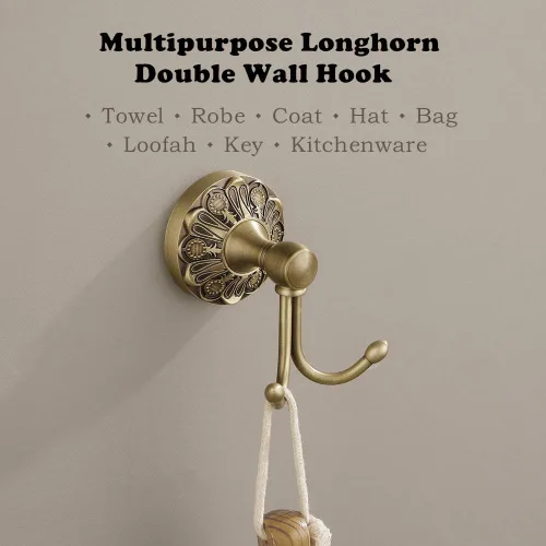 Miniatura 3 de Gancho para Toallas de Latón Antiguo, Gancho de Baño Montado en la Pared para Ropa y Colgador de Bata, Instalación con Tornillos Gancho de Pared