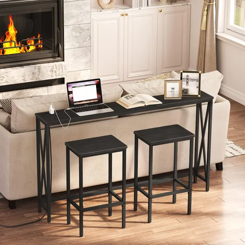Miniatura 5 de MAHANCRIS Taburetes de bar, juego de 2 sillas de bar con reposapiés, taburetes de comedor de 2 piezas, 25.8 pulgadas de altura, taburetes de bar