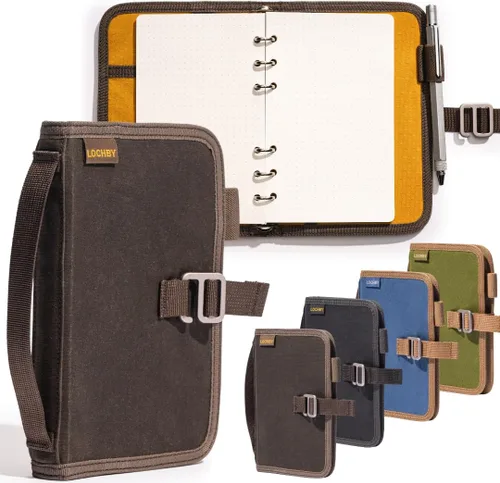 Miniatura 49 de LOCHBY® Carpeta Field A5 Cubierta de carpeta de 6 anillas Lona encerada resistente al agua Diseño plano Sistema A5 apto para recargar