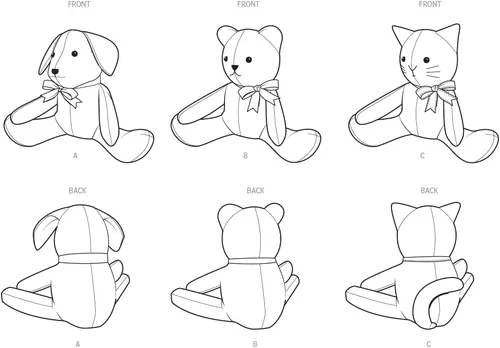 Miniatura 3 de Simplicity 8716 Patrones de costura de animales de peluche oso, gato y perro por Elaine Heigl Designs, talla única