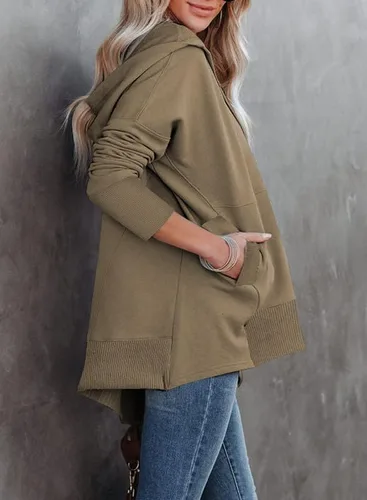 Miniatura 3 de SHEWIN Sudadera de gran tamaño para mujer, casual, con botones, cuello en V, con bolsillo