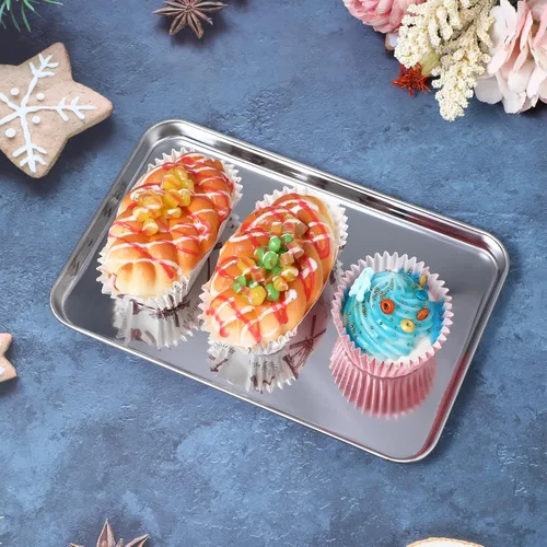 Miniatura 8 de 16 bandejas para hornear de acero inoxidable, bandejas de metal pequeñas, bandejas rectangulares profesionales para horno, horno y tostadora