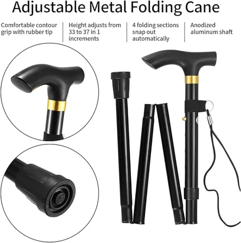 Miniatura 7 de Bastón de 5 niveles, bastones para caminar, bastones plegables plegables, ligeros, ajustables y de aluminio para personas mayores, adultos, hombres