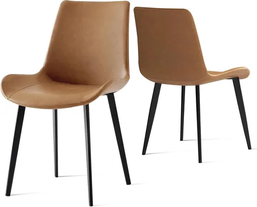 Miniatura 28 de Juego de 4 sillas de comedor, modernas sillas de comedor tapizadas de piel sintética con patas de metal resistentes y respaldo cómodo, sillas Marrón