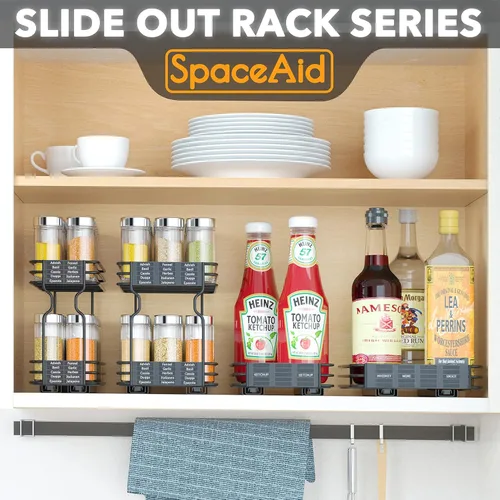 Miniatura 4 de SpaceAid estante organizador de especias para gabinete, organizador de condimentos deslizante y resistente para armarios de cocina, con 415