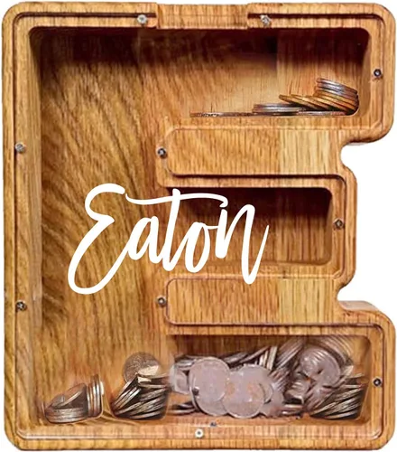 Miniatura 21 de Alcancía de madera grande personalizada, 7.5 pulgadas, con ventana acrílica fácil de abrir, caja de ahorro de dinero inicial para niños y niñas