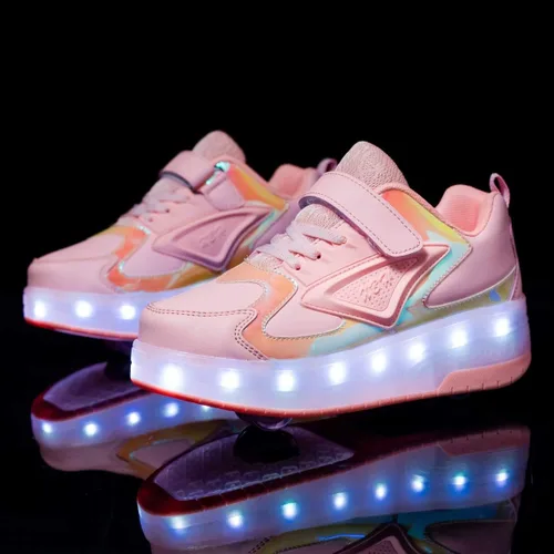 Miniatura 5 de HHSTS Zapatos para niños con ruedas, zapatos de color de luz LED, patines brillantes, zapatos de patinaje, regalos simples para niños y niñas