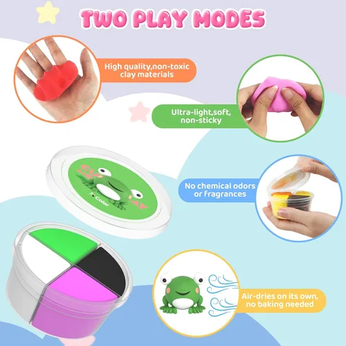Miniatura 5 de Kit de arcilla de secado al aire para niños, arcilla para modelar para niños, modelo de arcilla mágica, no pegajosa, suave y ultraligera
