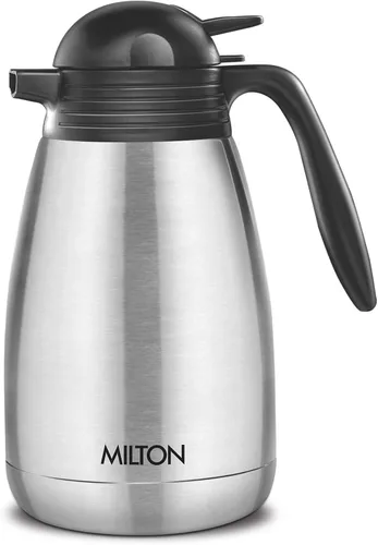 Milton Thermosteel Jarra térmica de doble pared aislada al vacío, 50.7 fl oz, 50 onzas, tapa para prensar y verter, 24 horas de calor y frío, acero