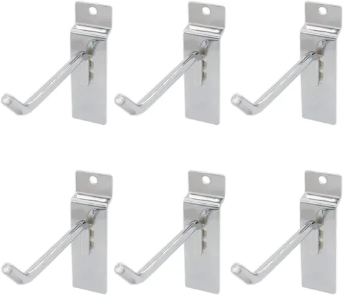 Miniatura 15 de Paquete de 6 ganchos Slatwall, ganchos resistentes para uso general, rejilla de metal de grado comercial, surtido de estanterías de almacenamiento
