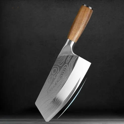 Miniatura 2 de Cuchillo de carnicero de carne, cuchillo de cocina de 7.5 pulgadas con patrón láser de damasco, cuchillo de chef chino de acero inoxidable, cuchillo
