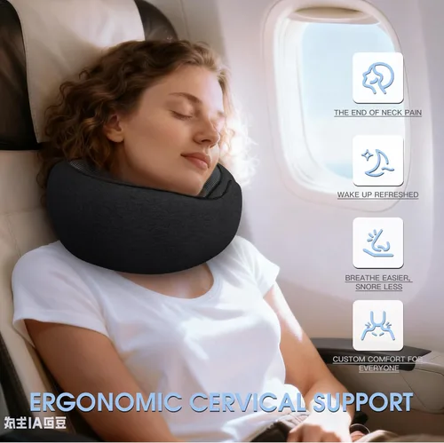 Miniatura 3 de Almohadas de viaje para el cuello para aviones, almohada cómoda de espuma viscoelástica, diseño ergonómico compacto, esenciales para dormir