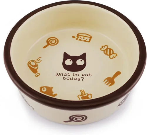 TTCAT Cuenco de cerámica para gatos, bonito patrón de dibujos animados, cuenco básico, platos pequeños de alimentación de mascotas para gatos, Tazón
