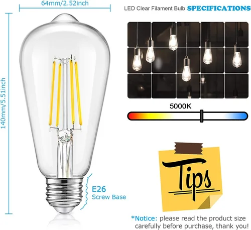 Miniatura 2 de Bombillas Edison LED vintage regulables equivalentes a 100 W, equivalente a incandescentes, 8 W 1200 lúmenes, bombilla de filamento LED con base
