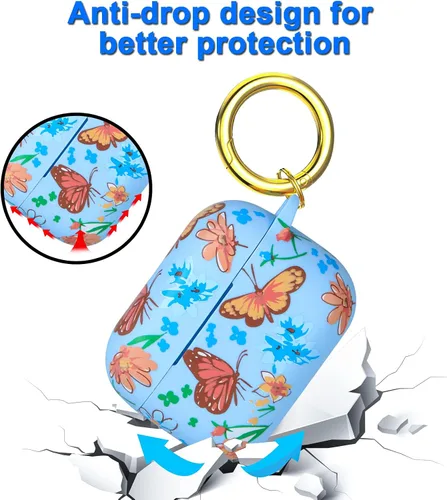 Miniatura 2 de Funda para Airpods Pro de mariposa, funda de silicona suave y bonita para Airpods Pro para mujeres y niñas con llavero para funda de carga de Apple