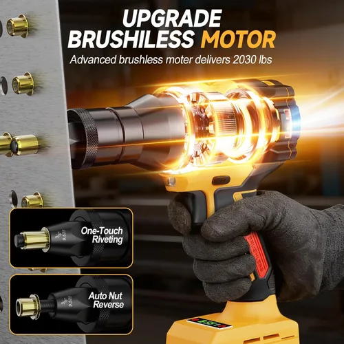 Miniatura 7 de Pistola de tuerca remachadora inalámbrica para batería De-walt de 20 V, herramienta de tuerca remachadora eléctrica sin escobillas con 3 tamaños