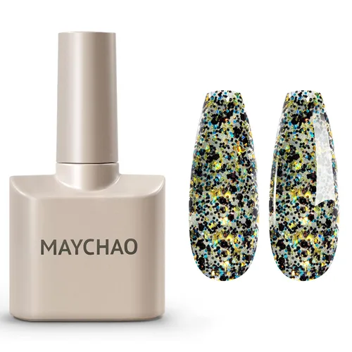 Miniatura 8 de MAYCHAO Esmalte de uñas de gel con purpurina de oro rosa de 0.5 fl oz, 1 esmalte de gel de oro rosa brillante, esmalte de uñas LED UV, arte de uñas