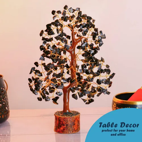 Miniatura 4 de YATHABI Escultura de gema de turmalina negra, árbol de cristal, decoración de Feng Shui, árbol de dinero de buena suerte