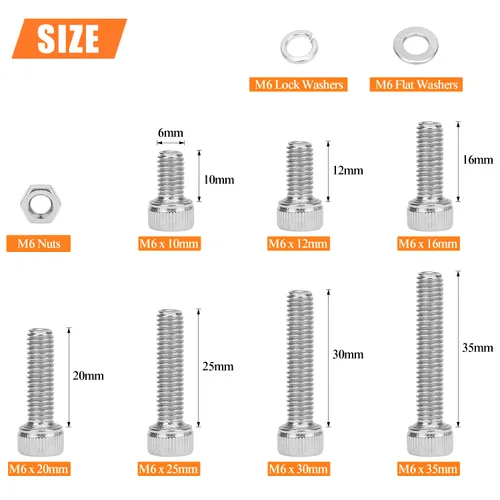 Miniatura 3 de HELIFOUNER 120 piezas M6 x 0.394 in /0.472 in /0.630 in /0.787 in /0.984 in /1.181 in /1.378 in, cabeza hexagonal, tornillos, arandelas, tuercas