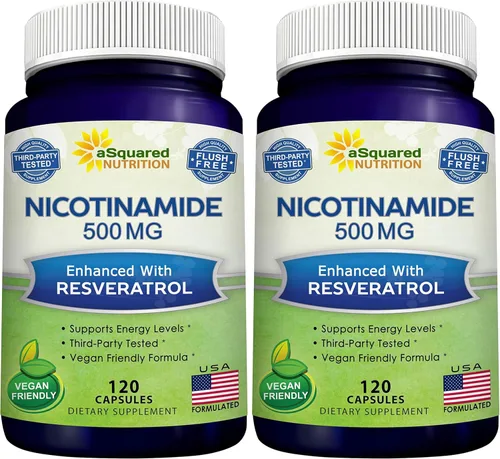 Miniatura 10 de aSquared Nutrition Nicotinamida con resveratrol – 120 cápsulas vegetales – Vitamina B3 500 mg (sin descarga de niacinamida) – Suplemento píldoras