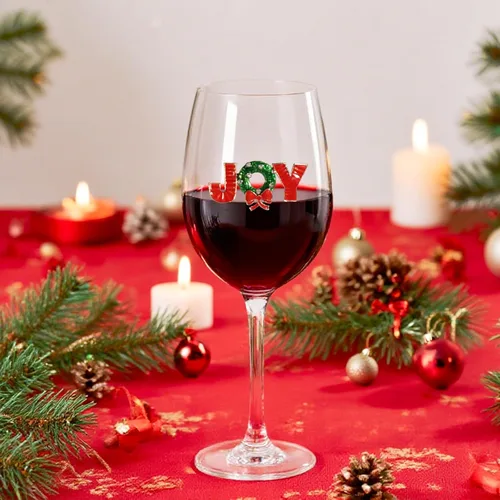 Miniatura 6 de Vipush Juego de copas de vino de 2 a 19 onzas con cristal de alegría de Navidad, regalo de copa de vino, cristalería de invierno, copas