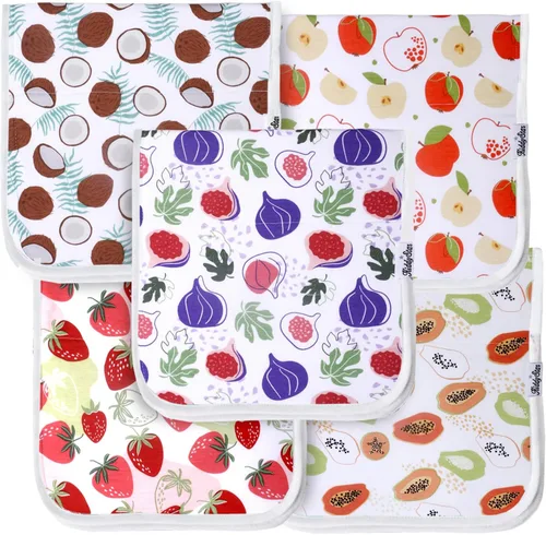 Miniatura 26 de KiddyStar Paquete de 5 paños de algodón orgánico para eructos, grandes, ultrasuaves de 3 capas para eructos, hombros y manos, altamente absorbentes