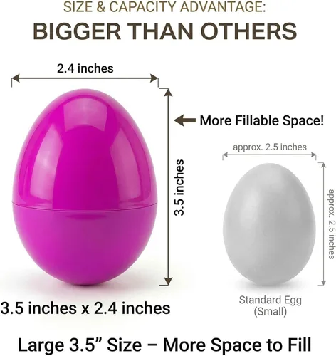 Miniatura 2 de ROSAUI Paquete de 36 huevos de Pascua grandes rellenables (3.5 pulgadas), huevos de plástico de fondo plano con cintas, decoración colgante