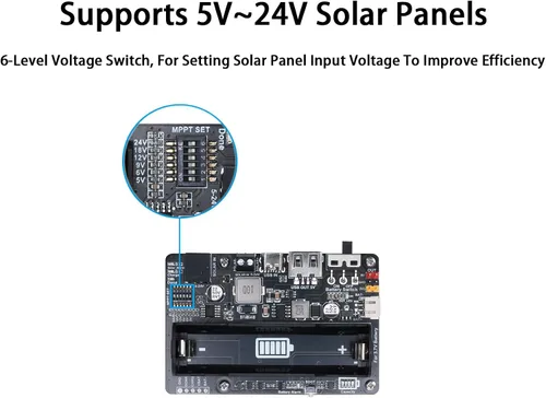 Miniatura 4 de Módulo de administrador de energía solar Sombrero de energía solar para panel solar de 5 V-24 V soporta panel solar o puerto USB carga de batería