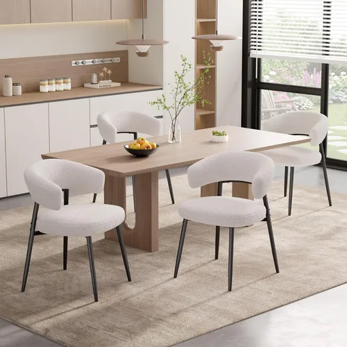 Miniatura 12 de Juego de 2 sillas de comedor, sillas de cocina modernas de mediados de siglo, silla de comedor tapizada Boucle con respaldo curvado y patas de metal