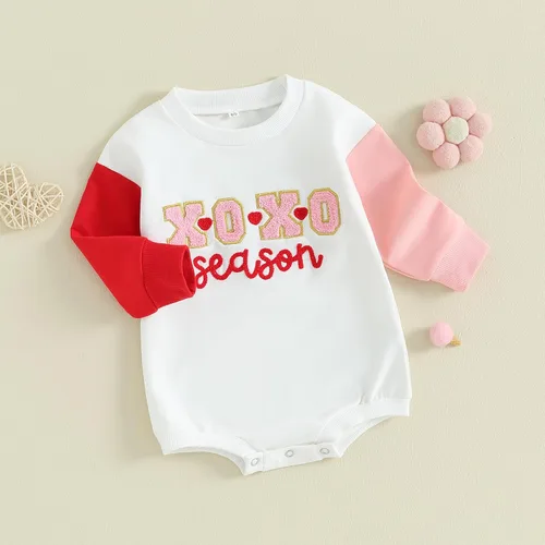 Miniatura 104 de SOLILOQUY Traje de manga larga con cuello redondo para el primer día de San Valentín para bebé niño y niña, mameluco de corazón de amor