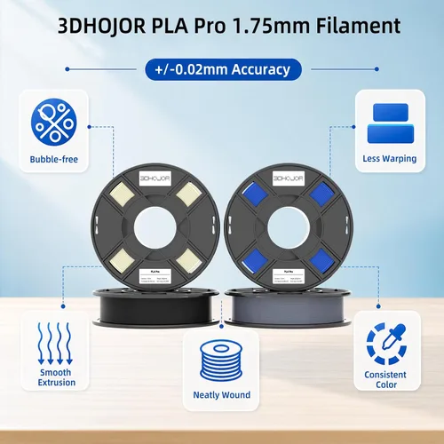 Miniatura 4 de 3DHoJor PLA+ 3D Printer Filament Bundle, Multicolor PLA+ Filament 1.75mm, Vacuum Packed, 0.25kg*8 Pack, 2kg Total, Black+Bone