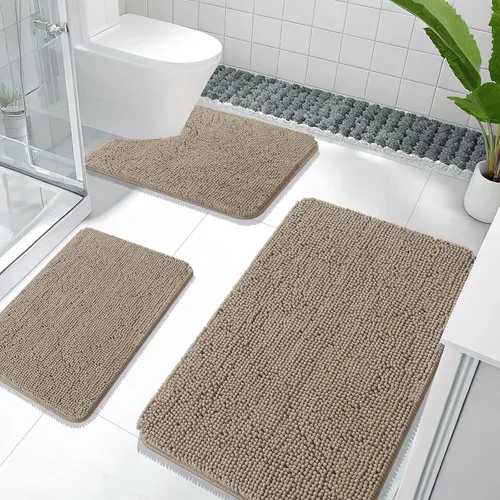 Miniatura 39 de OLANLY Juego de Alfombras de Baño de 3 Piezas, Tapetes de Baño de Chenilla Suave y Absorbente y Alfombra de Contorno en Forma de U para Inodoro
