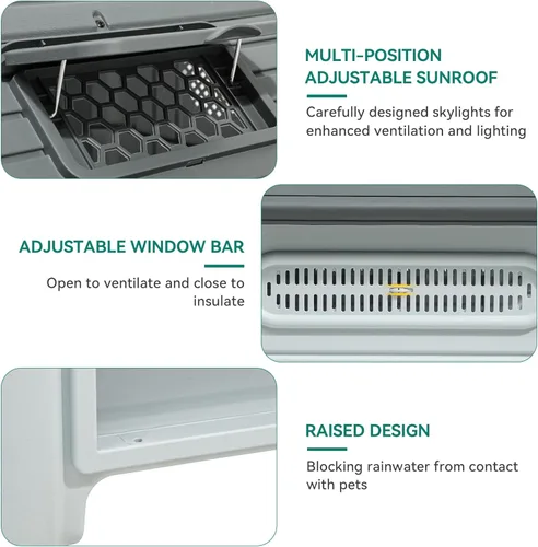 Miniatura 4 de YITAHOME Casa para perros de plástico para exteriores, resistente al agua, con tragaluz ajustable y base elevada para perros pequeños, medianos